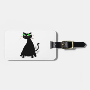 Étiquette À Bagage Chat noir gras aux yeux verts