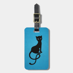 Étiquette À Bagage Chat noir mauvais aimable bleu personnalisé