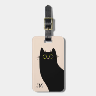 Étiquette À Bagage Chat noir mignon dans le style Mid Century