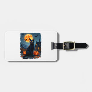 Étiquette À Bagage Chat Noir Nuit Étoilée Van Gogh Citrouilles Chauve