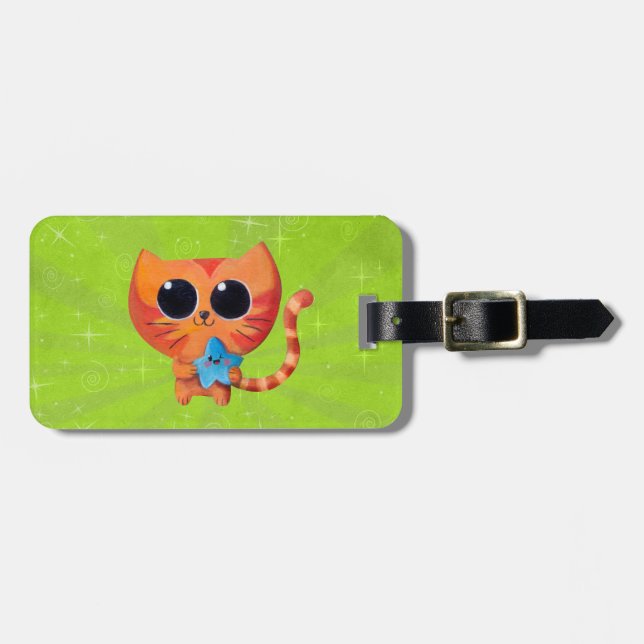 Étiquette À Bagage Chat orange mignon avec l'étoile (Devant horizontal)