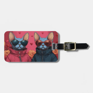 Étiquette À Bagage Chat Sphynx avec Roses de Saint-Valentin