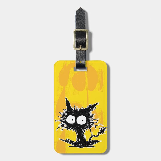 Étiquette À Bagage Chaton mal peigné noir GabiGabi (Devant Vertical)