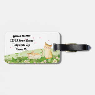 Étiquette À Bagage Chats amusants chantant sous les fleurs de cerisie