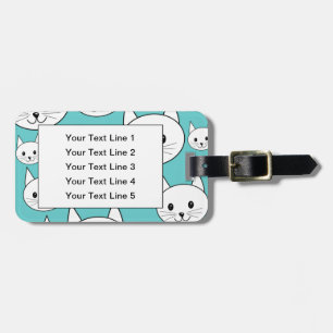 Étiquette À Bagage Chats blancs en couleur turquoise.