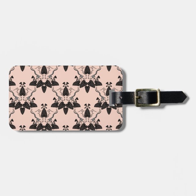 Étiquette À Bagage Chats et casserole Damask Look Motif (Devant horizontal)
