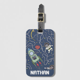 Étiquette À Bagage Chats et roquettes dans l'espace Enfants personnal