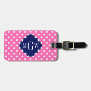 Étiquette À Bagage Chaud rose blanc Pois Quatrefoil 3 Monogramme