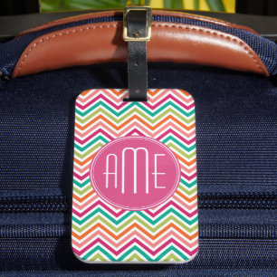 Étiquette À Bagage Chaud rose Turquoise Orange Chevrons Personnalisé 
