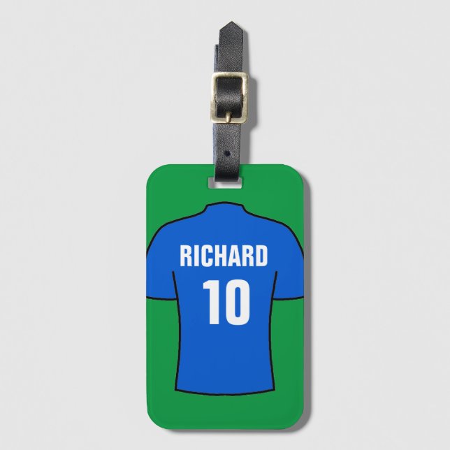 Étiquette À Bagage Chemise de football en bleu (Devant Vertical)