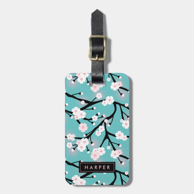 Étiquette À Bagage Cherry Blossom Motif Nom personnalisé Adresse (Devant Vertical)