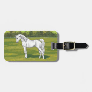 Étiquette À Bagage Cheval blanc égyptien arabe dans les pâturages d'é