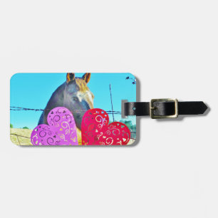 Étiquette À Bagage Cheval blanc et Brown Valentine Coeurs