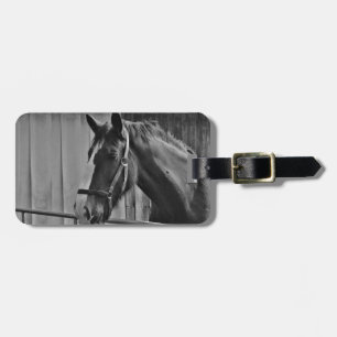 Étiquette À Bagage Cheval blanc noir - Art de la photographie animale