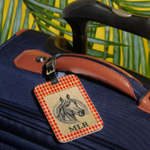 Étiquette À Bagage Cheval Camion sur Burlap Monogramme