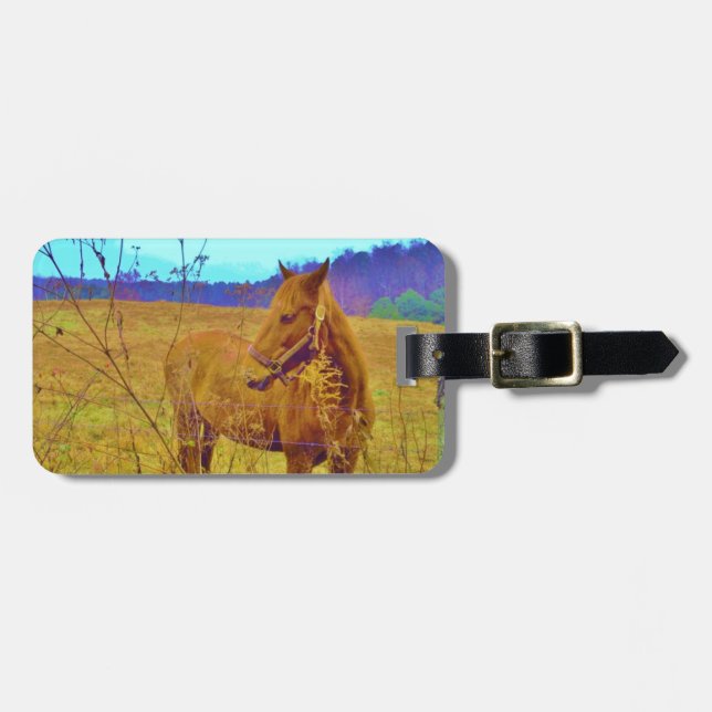 Étiquette À Bagage Cheval de couleur rétro (Devant horizontal)