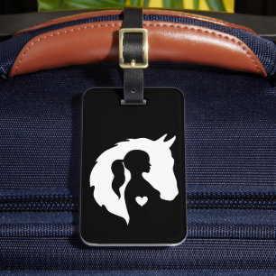 Étiquette À Bagage Cheval et fille cheval amoureux silhouette coeur