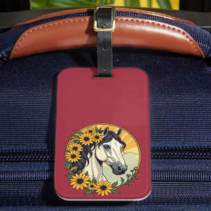 Étiquette À Bagage Cheval Pur-Sang et Fleurs de Rudbeckia Hirta