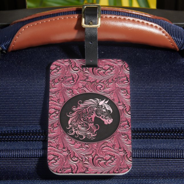 Étiquette À Bagage Cheval rose cowgirl floral à outils cuir (Insitu Rectoal 2)