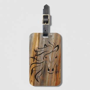 Étiquette À Bagage Cheval rustique sur bois