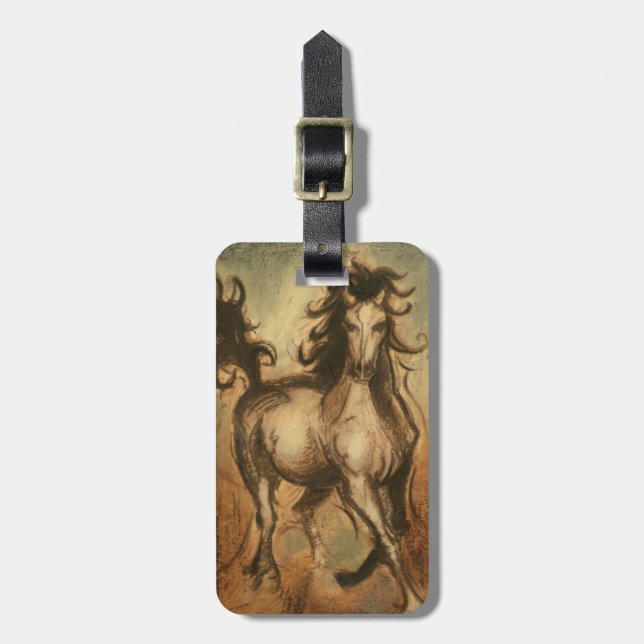 Étiquette À Bagage Cheval sauvage et couleurs chaudes (Devant Vertical)