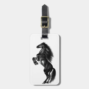 Étiquette À Bagage Cheval sauvage noir dressé - Dessin noir et blanc