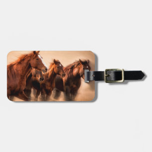 Étiquette À Bagage Chevaux, tache floue et crinières courants de vol