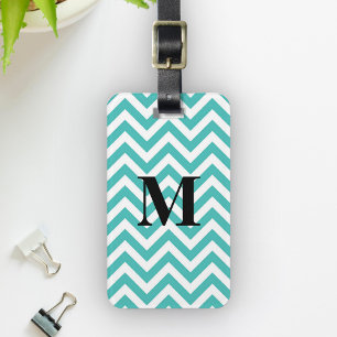 Étiquette À Bagage Chevron bleu avec monogramme