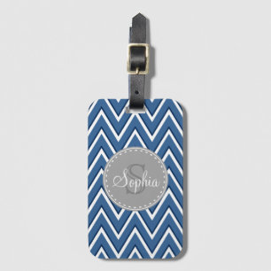 Étiquette À Bagage Chevron Motif Marine bleu et gris monogramme