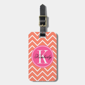 Étiquette À Bagage Chevron orange avec le monogramme rose