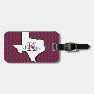 Étiquette À Bagage Chevron rouge et bleu Texas Monogramme Balise de b
