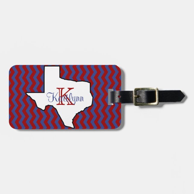 Étiquette À Bagage Chevron rouge et bleu Texas Monogramme Balise de b (Devant horizontal)