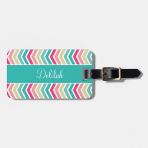 Étiquette À Bagage Chevron Turquoise Rose