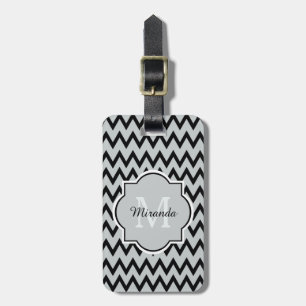 Étiquette À Bagage Chevron Zigzag Nom et Monogramme de Black Grey ten