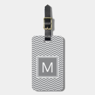 Étiquette À Bagage Chevrons gris et blancs modernes avec le