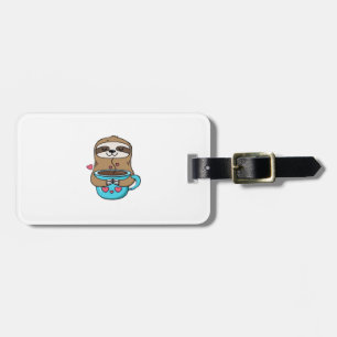 Étiquette À Bagage Chibi Paresseux Amoureux de Café � Mignon Kawaii P