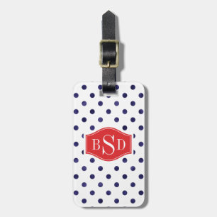 Étiquette À Bagage Chic bleu et blanc motif monogramme
