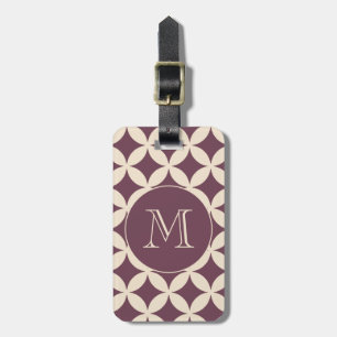 Étiquette À Bagage Chic Bourgogne ivoire Motif géométrique Monogramme