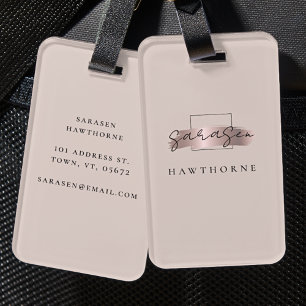 Étiquette À Bagage Chic Brush Stroke Faux Rose Gold Elegant Monogramm