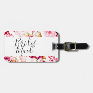 Étiquette À Bagage Chic Burgundy & Pink Floral Bordure Bridesmaid