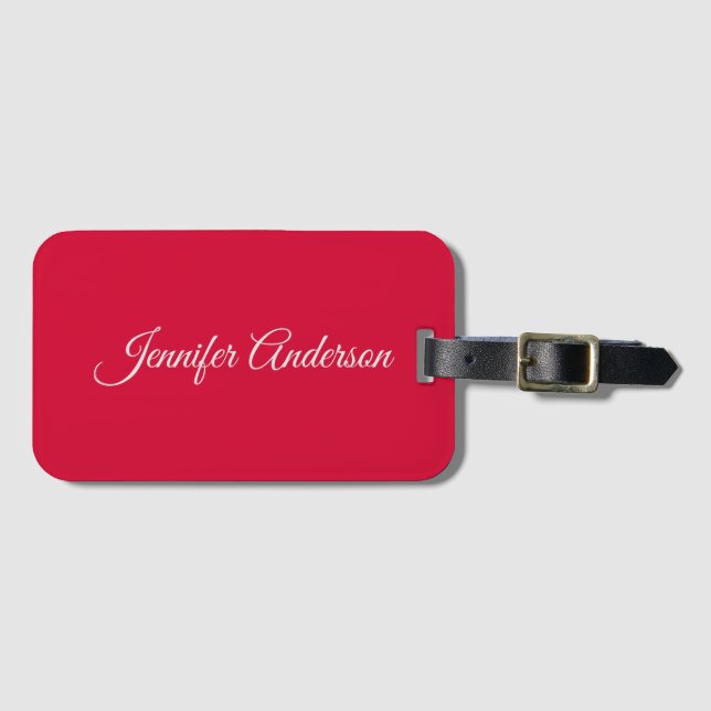 Étiquette À Bagage Chic Calligraphie Élégant Cerisier Rouge Personnal (Devant Horizontal)