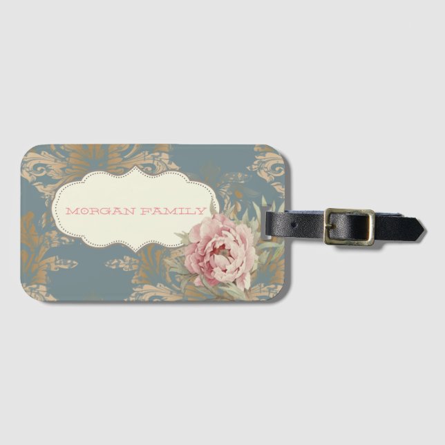 Étiquette À Bagage Chic Elegant Gold Damask Roses (Devant Horizontal)