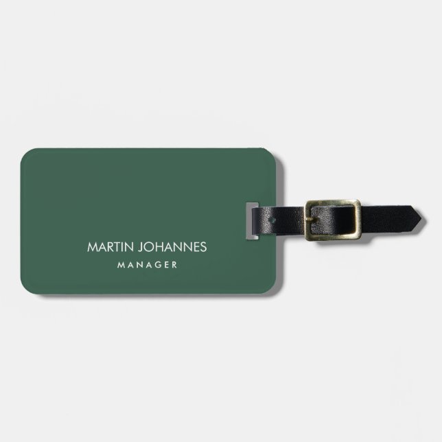 Étiquette À Bagage Chic Elegant Plain Stylish Green Modern Ajouter No (Devant horizontal)