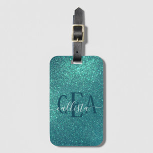 Étiquette À Bagage Chic Elegant Turquoise Bleu Épargne Parties scinti