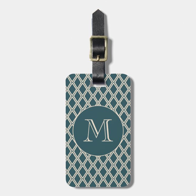 Étiquette À Bagage Chic Emerald ivoire diamant Motif sur mesure Monog (Devant Vertical)