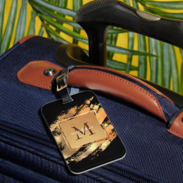 Étiquette À Bagage Chic Faux Gold Glam Brushstroke Monogramme