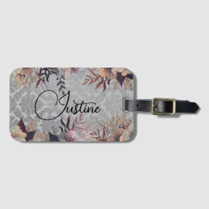 Étiquette À Bagage Chic Floral Elegant Damask Personnalisé