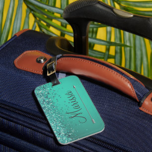 Étiquette À Bagage Chic Glitterie Turquiose Personnalisé