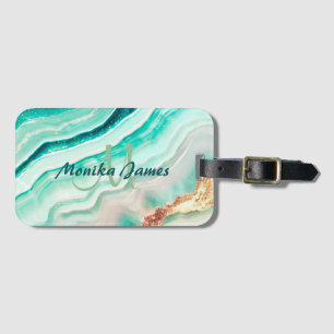 Étiquette À Bagage Chic Iridescente Mint Gold Faux Parties scintillan