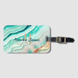 Étiquette À Bagage Chic Iridescente Mint Gold Faux Parties scintillan